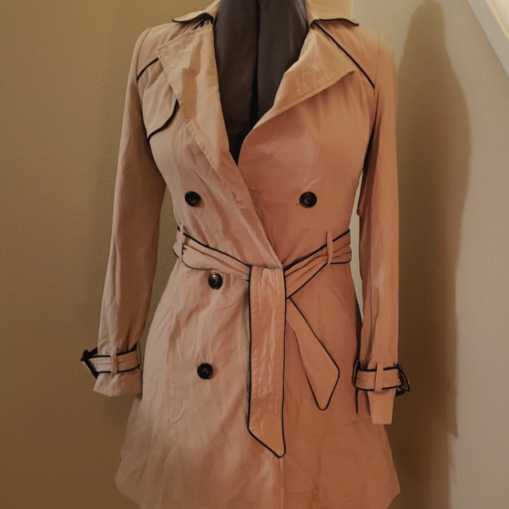 Naf Naf cream button up, belted, trench coat